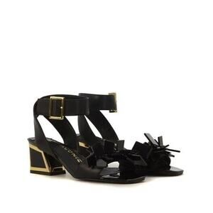 Kat Maconie Black Strappy Block Heels Gold Buckle Abstract Funky Size 7 Size 33